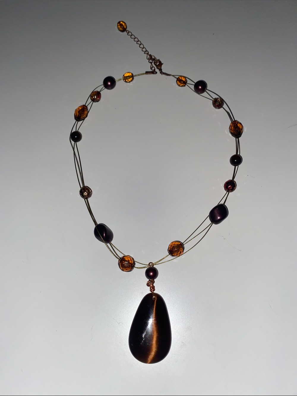Handcrafted Brown & Amber Beaded Pendant Necklace